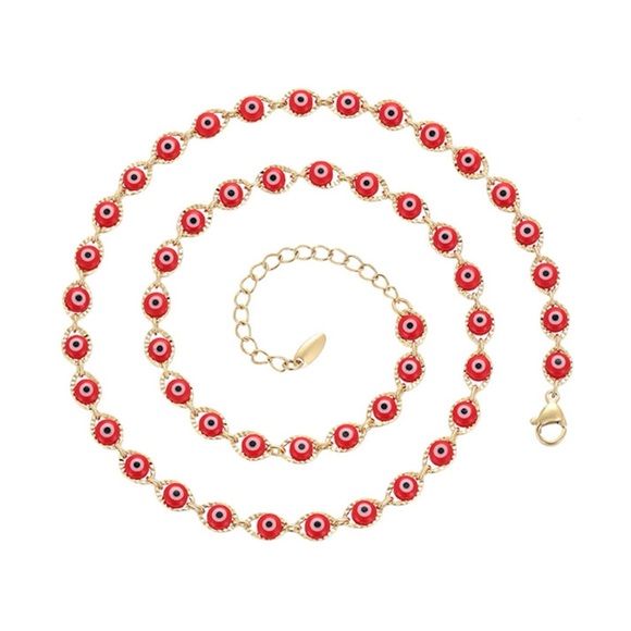 Red Evil Eye Necklace 14k Gold Plated Luxury Jewelry - Picture 1 of 12